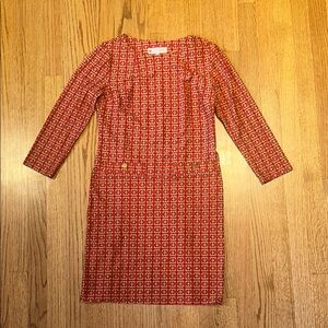 Jude Connally Red and Gold Long Sleeve Sheath Dress